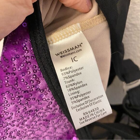 WEISSMAN Dance Costume unitard black purple Cold Hearted Snake 14693 IC - Picture 10 of 13